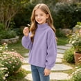 thumbnail image 3 of Hzzrkos Girls Corduroy Mock Neck Sweatshirt Long Sleeve Casual Pullover Tunic Top Soft Textured Shirt with Side Slit Hem Relaxed Daily School Travel Wear Purple, 3 of 9