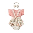 thumbnail image 6 of Raruxxin Baby Girl Knit Top T-shirt Suspender Bottoms Floral Pants, 3-Piece Set(Newborn), 6 of 9