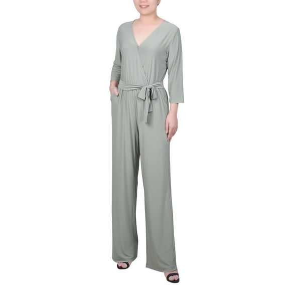 Petite 3/4 Sleeve Belted Jumpsuit