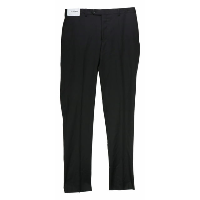 Trussini Men's Black Super 110s Wool Dress Pants - 40