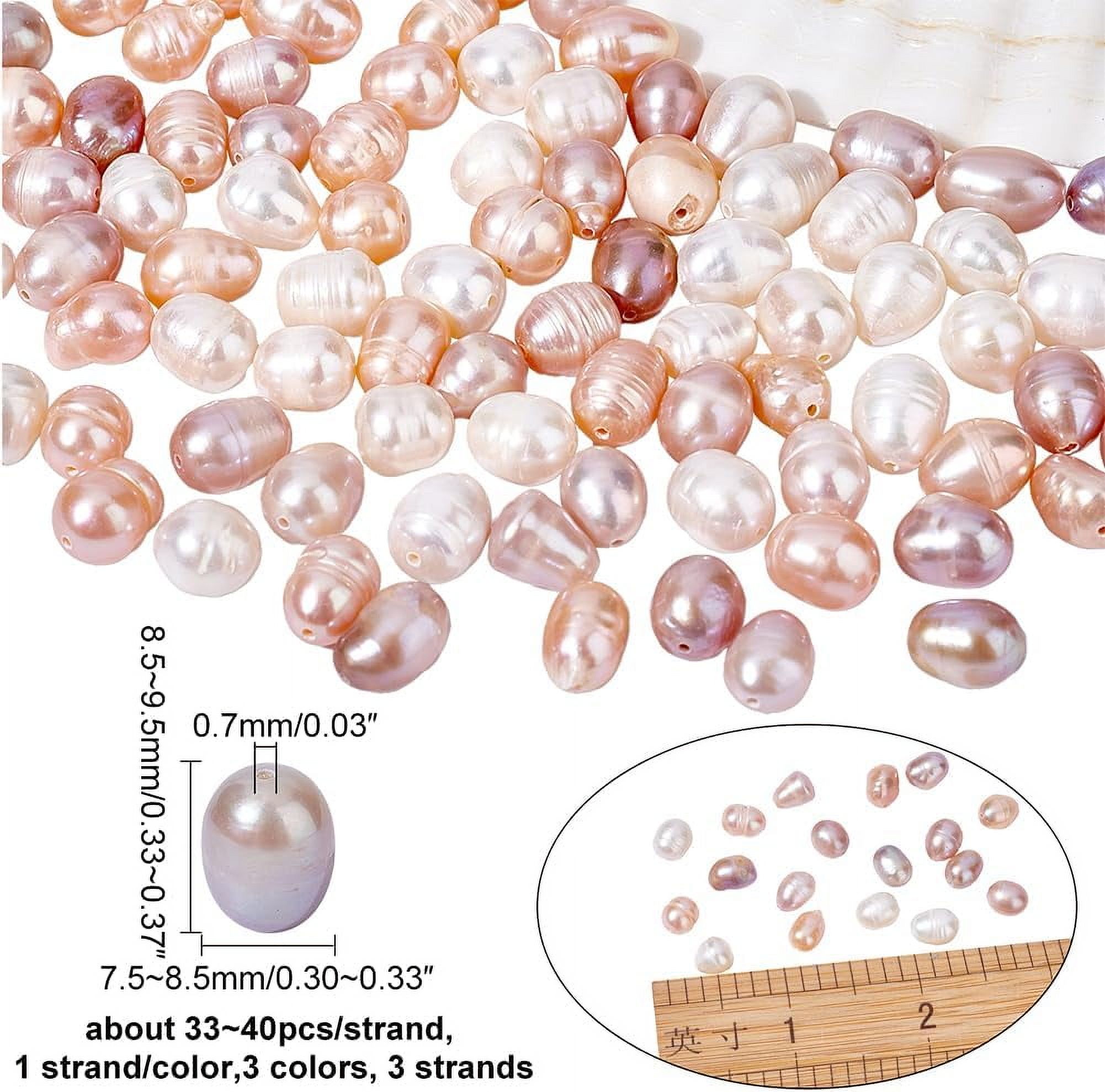 114 Pcs 3 Colors Natural Cultured Freshwater Pearl Beads 7mm White Plum Pink Oval Freshwater Pearl 3 Strands Loose Freshwater Pearl Charms Beads for Craft Jewelry Making colorful