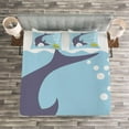 thumbnail image 3 of Ambesonne Yellow Submarine Quilted Bedspread Set 3 Pcs, Shark Bubbles, Queen Size, Blue Grey Yellow, 3 of 3