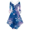 thumbnail image 4 of Christmas Dresses for Women Women's Fashion V-neck Casual Slim Christmas Printed Party Long Sleeve Dresses with Fur Collar for Christmas Party,Blue,L, 4 of 4