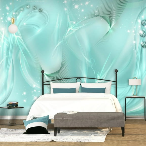 Tiptophomedecor Peel and Stick Glam Wallpaper Wall Mural - Enchanted Turquoise - Removable Wall Decals