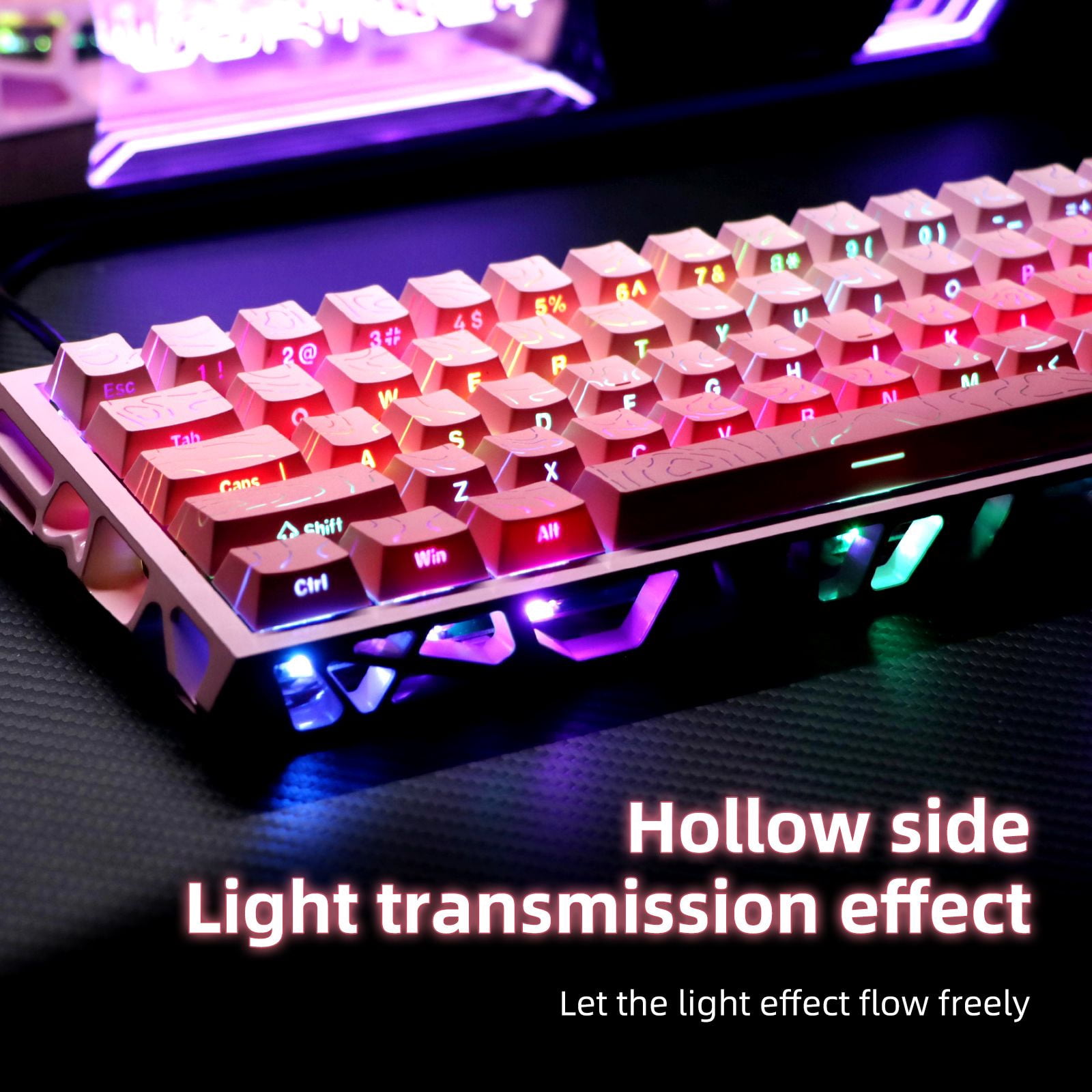 61 Keys Mechanical Keyboard, 60% Layout, Hollow Shell in 6 Colors, RGB Backlit, Full N-Key Rollover, Hot-Swappable Linear Red Switch, Backlit PBT Keycaps