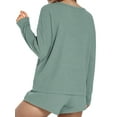 thumbnail image 4 of ValueVibe Women Pajamas Sets Waffle Knit Lounge Sets Long Sleeve Top and Shorts Outfits Loungewear with Pockets, Green S, 4 of 6