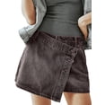 thumbnail image 2 of Women'S High Waisted Button Front Denim Skort Asymmetrical Hem Skirt Shorts Gray XL, 2 of 8