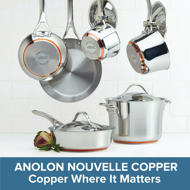 Anolon Nouvelle Copper Stainless Steel Saucepan with Lid, 3.5-Quart, Silver