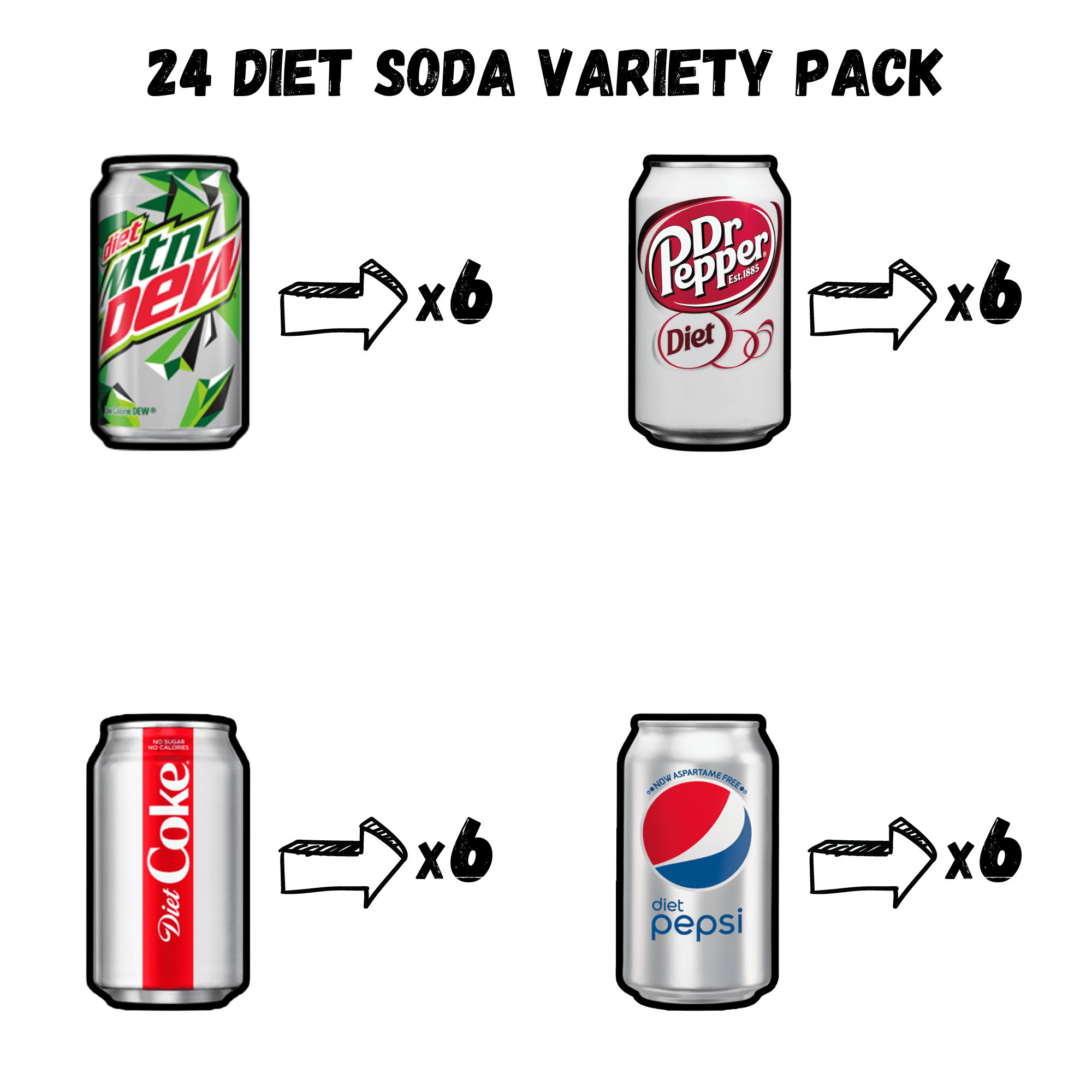 Soda Variety Pack - Soft Soda Drinks - Diet Soda - Drinks Variety Pack - Pepsi - Coca Cola - Mt Dew - Dr Pepper - Diet Coca Cola - Diet Pepsi - Diet Dr Pepper - 12 Oz Soda - 24 Cans Soda Pack - Headzr