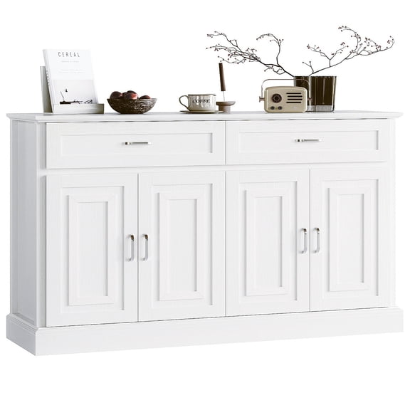 Homfa White Kitchen Buffet Cabinet with Storage Drawer, 4 Door 2 Drawer Sideboard Credenza Cabinet Coffee Bar Table for Dining Room