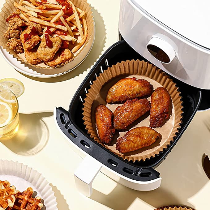 Kufutee Disposable Paper Liner Air Fryer, Non-Stick Baking Parchment, Air Fryer Liners with Food Tong and Baking Brush for Baking Roasting Microwave