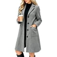 thumbnail image 5 of Afelkas Women Winter Wool Coat Single Breasted Notched Lapel Knee Length Midi A-Line Peacoat with Pockets, 5 of 5