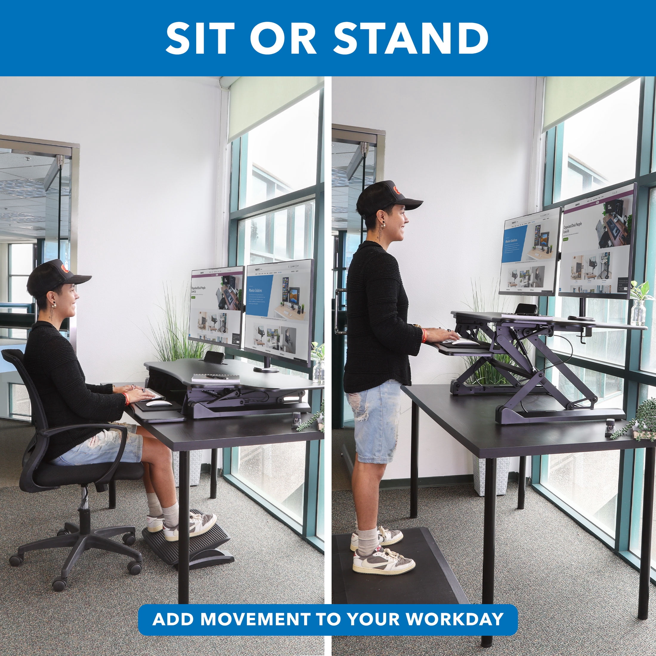 Mount-It! Extra Wide Sit-Stand Desk Converter with Dual Monitor Mount, Up To 32" Screens