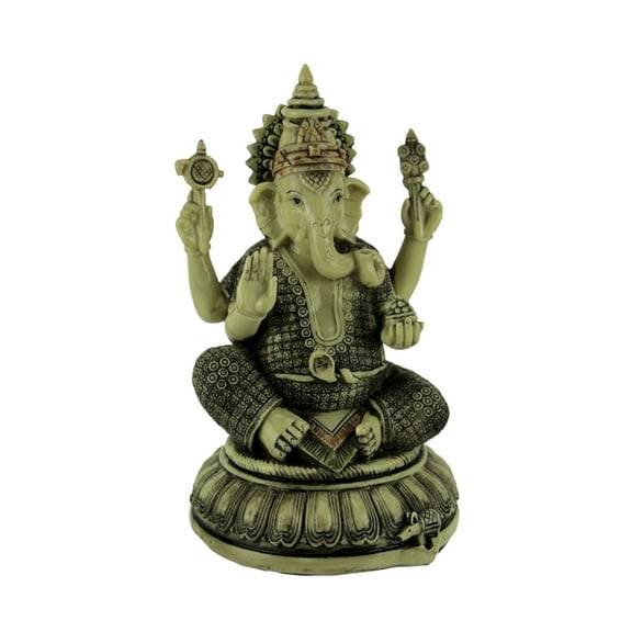 Zeckos off White Resin Lord Ganesha on Lotus Flower Statue 9.25 inch