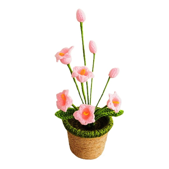Pink lily of the valley handmade wool weaving artificial flower potted indoor decoration