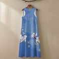 thumbnail image 5 of Xoenoiee Blue Cherry Blossom Print Women's 2026 Summer Flowy Maxi Dresses with Pockets, Cotton Linen Casual Sleeveless Ruffle Beach Long Bohemian Dress Crewneck Pleated Sundresses, Size M, 5 of 7