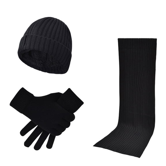 Winter Hats for Men Adult Beanie Scarf and Gloves 3 Piece Set Thick Warm Thermal Ribbed Knit Skull Cap Neck Warmer Scarf Touchscreen Gloves Cold Weather Gear Everyday Casual Apparel Essentials