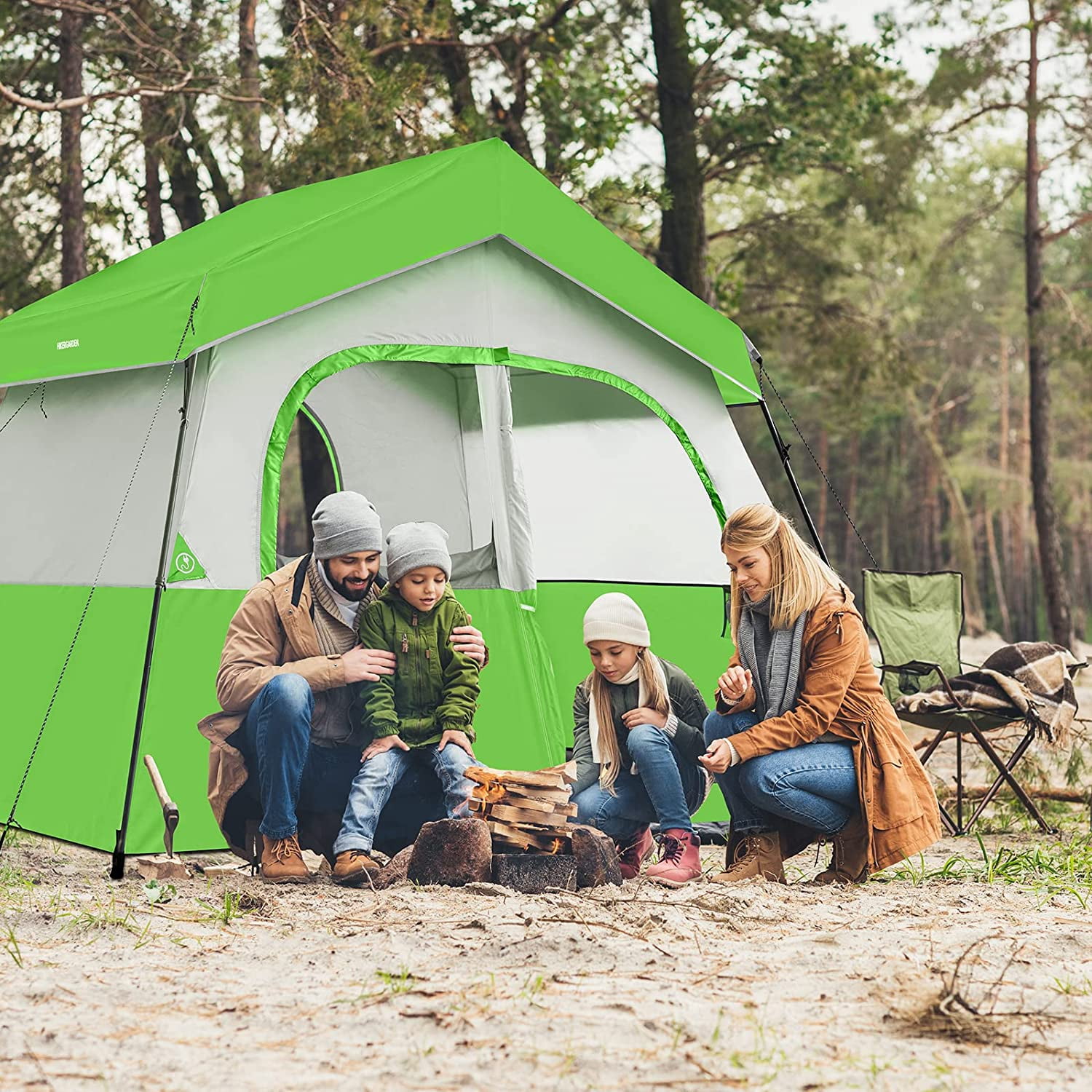 HIKERGARDEN 6 Person Camping Tent - Portable Easy Set Up Family Tent for Camp, Windproof Fabric Cabin Tent Outdoor for Hiking, Backpacking, Traveling