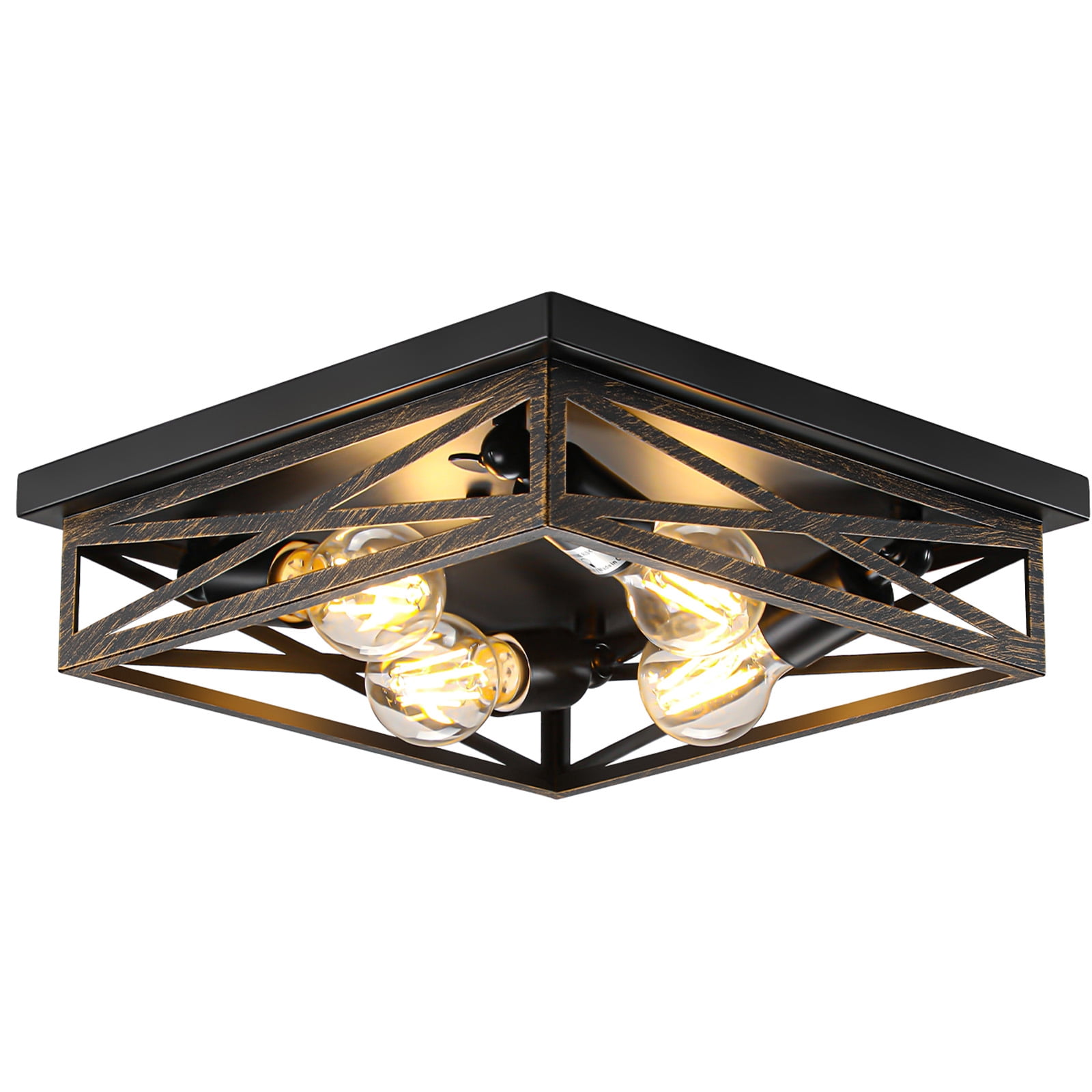 2 Pack Flush Mount Ceiling Light, Modern Farmhouse Light Fixture,Industrial Square Metal Cage Ceiling Light for Kitchen, Hallway E26 Base(13in)