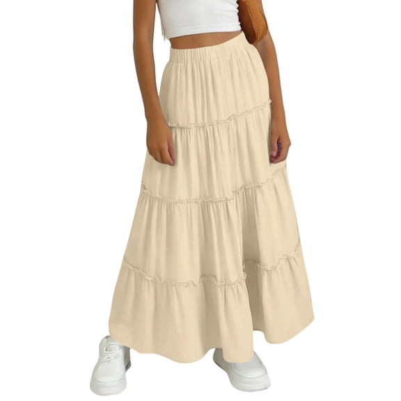Wxolcjlv Womens Tiered Maxi Skirt Elastic Waist Ruffle Flowy Skirts