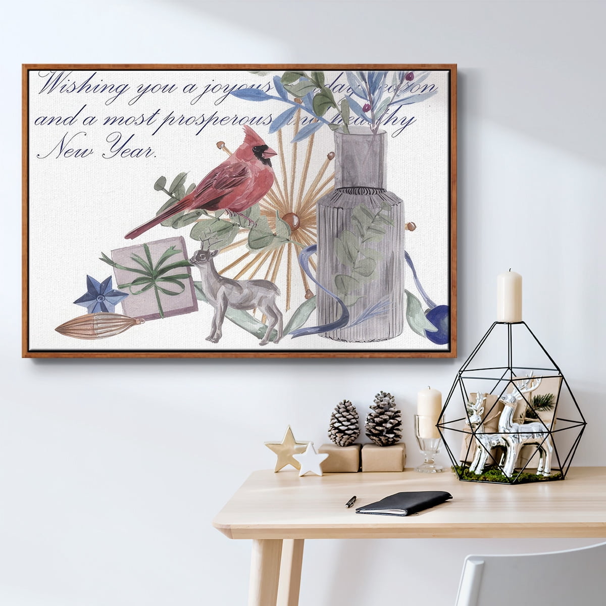 Warm Wishes Collection A - Framed Gallery Wrapped Holiday Canvas - 17 x 25 - Rosewood Frame