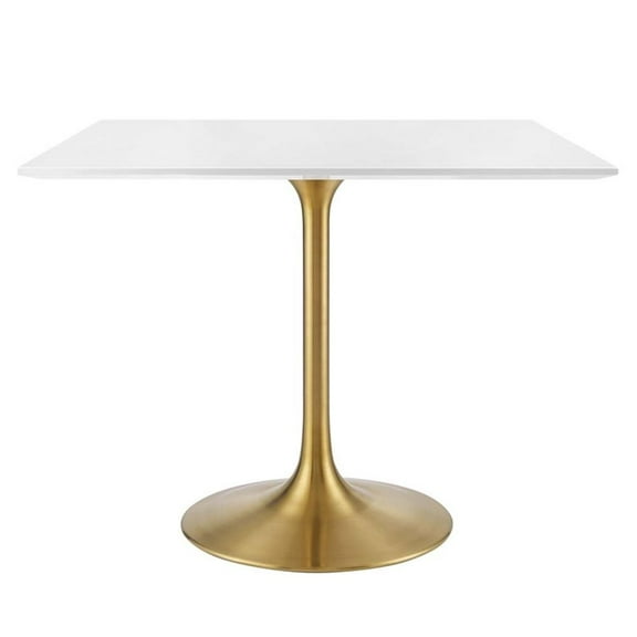 Pemberly Row 36" Square Wood & Metal Dining Table in Gold and White