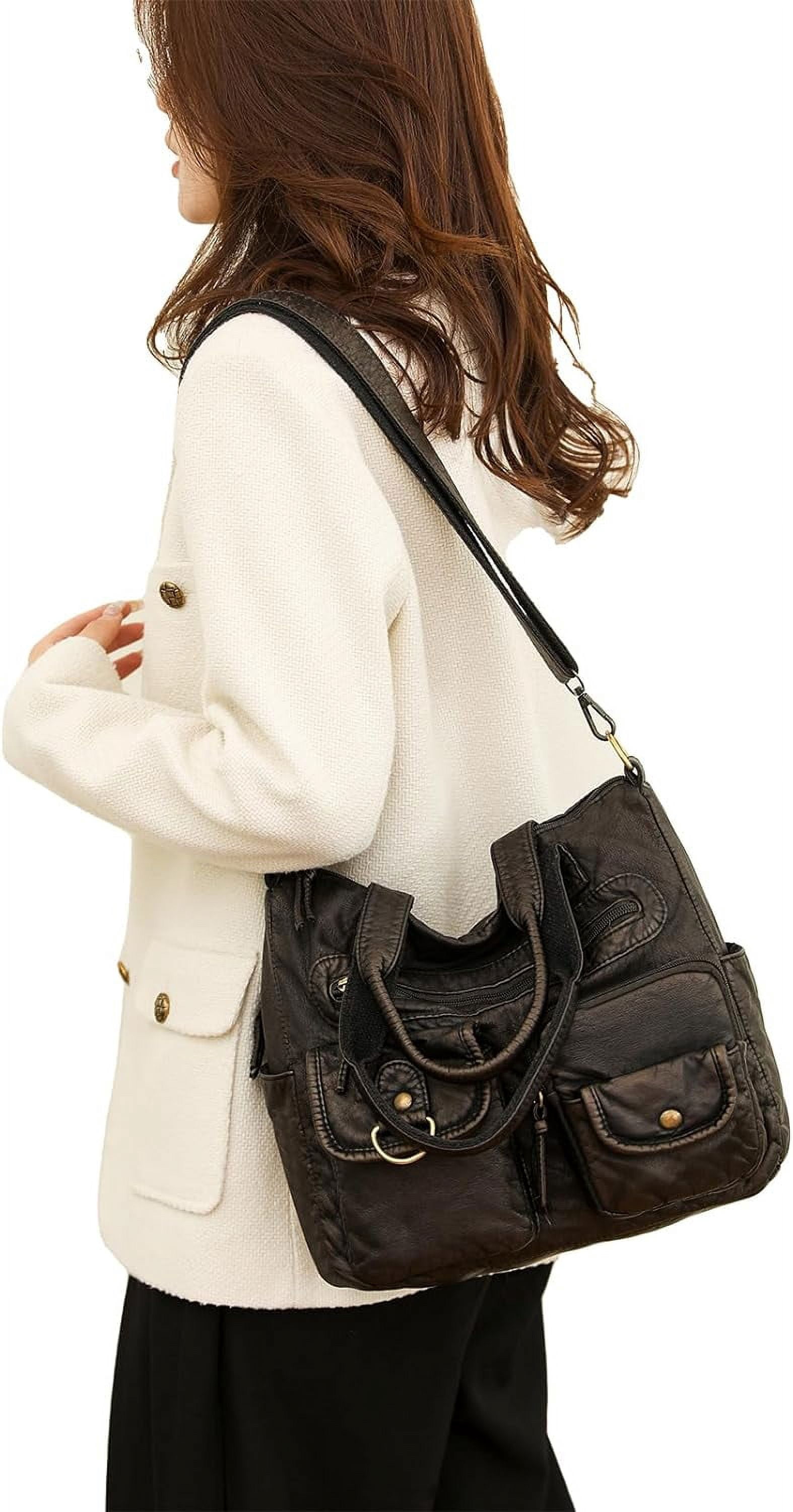Crossbody Bag for Women Multi Pocket Shoulder Bags Medium Travel Purses Ultra Soft Washed Leather