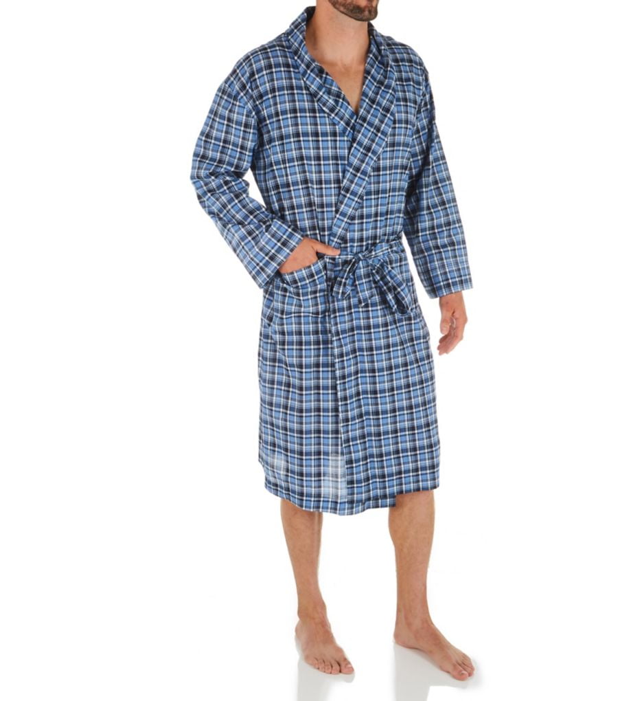 Men's Hanes 4204 Woven Shawl Robe (Blue Plaid M/L)