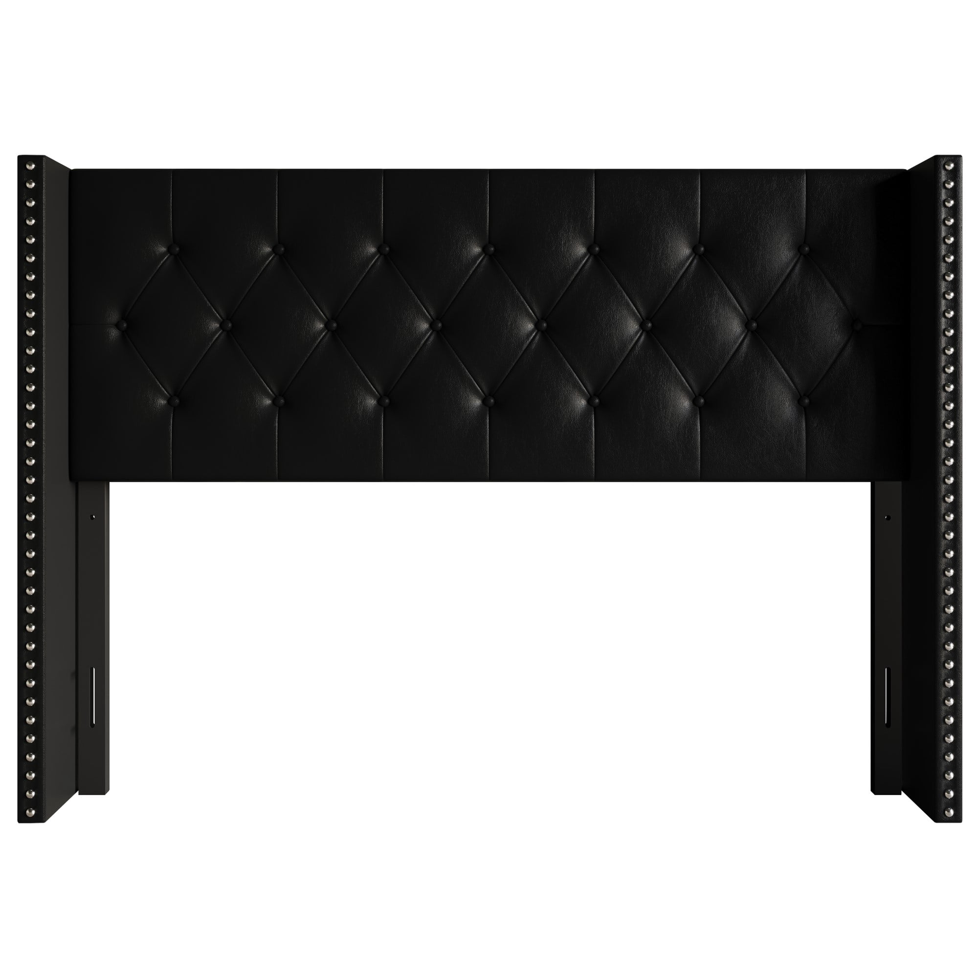 Home Design Sonoma Full Tufted Upholstered Headboard with Wingback Design and Nailhead Trim, Black, Easy Assembly