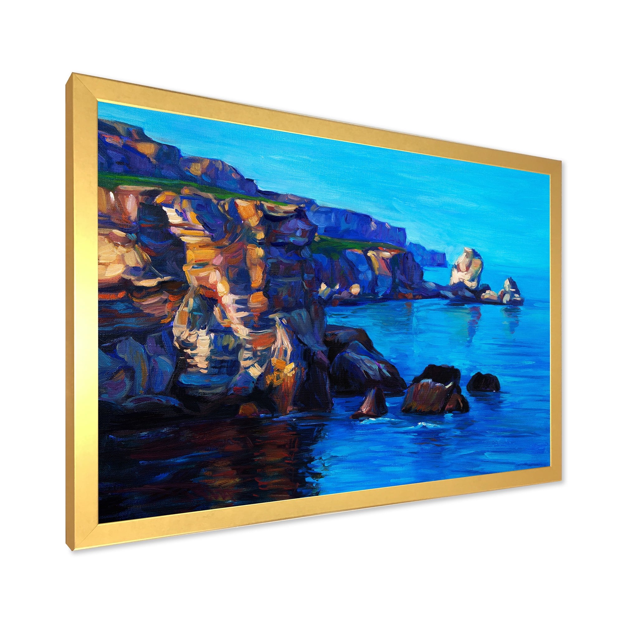 Designart 'The Ocean By Cliffs In The Evening Glow' Nautical & Coastal Framed Art Print
