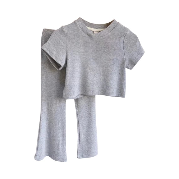 EnJoCho Girls Shirt and Shorts Set Kindergarten Starter Pack Girls 2 Piece Outfits Short Sleeve Crew Neck Crop Tops and Flare Pants Sets Solid Color Casual Clothing Sets for 2-10 Years