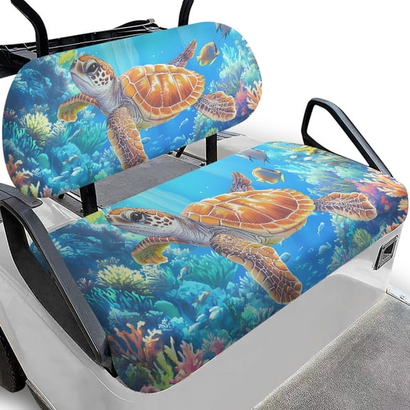 HUIACONG Turtle and Coral Pattern Anti-Slip Golf Seat Covers for Cart, Washable Soft Foldable Design Golf Cart Seat Covers 2 Piece for EZGO Ezgo Golf Cart