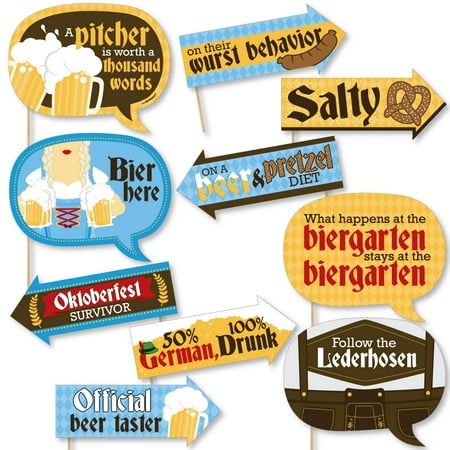 Funny Oktoberfest - German Beer Festival Photo Booth Props Kit - 10 Piece