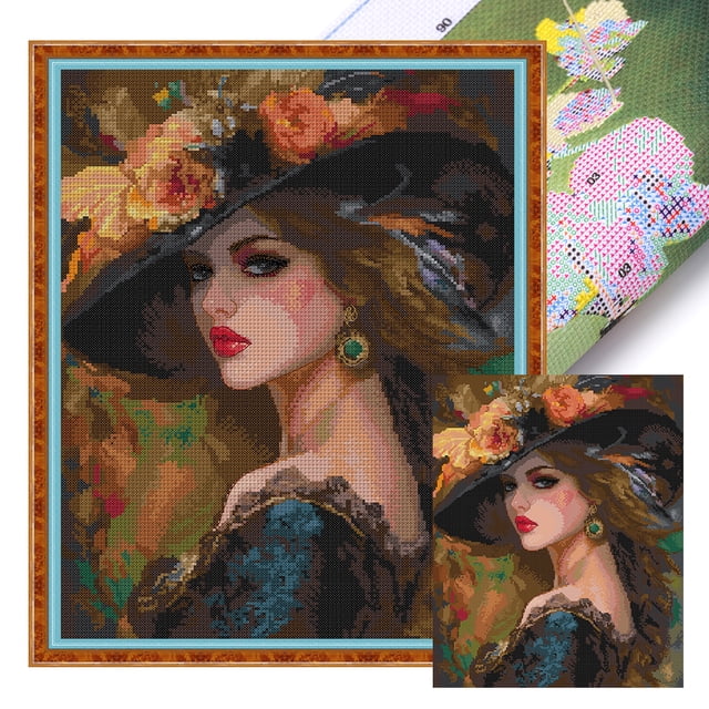 Kit Punto Cruz para Niña Hilo Algodón Ecológico Bordado 14CT 37x47cm