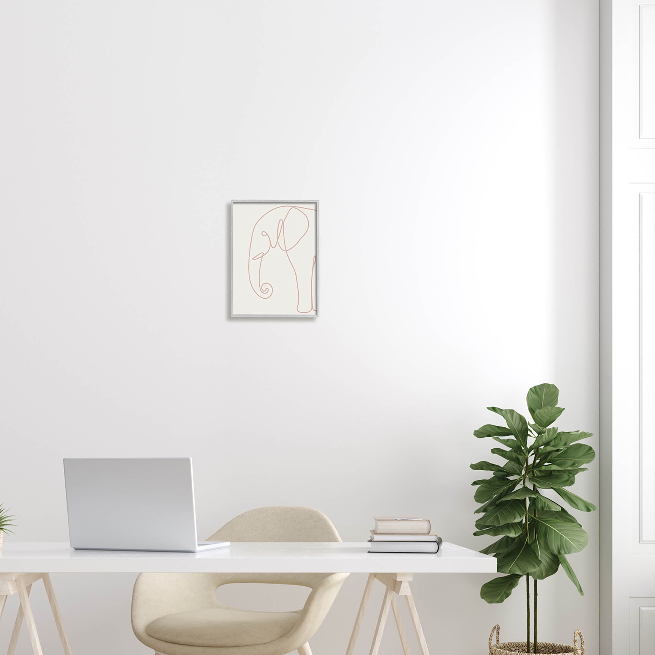 Elephant Doodle Outline Shape Animals & Insects Graphic Art Gray Framed Art Print Wall Art