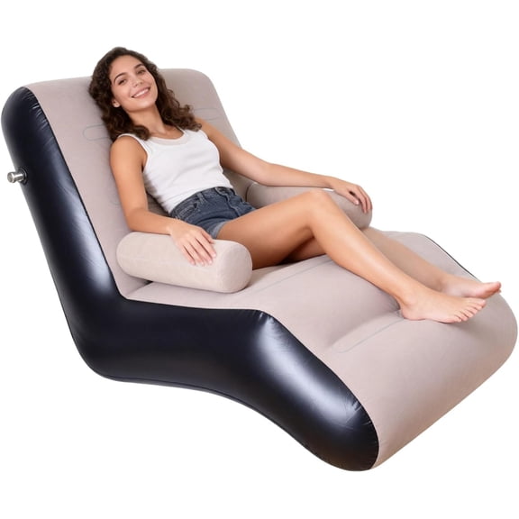 Mikhai Inflatable Couch with Air Pump, Blow up couch for Bedroom and Living Room, Indoor Sofa Lounge with Handrails, camping essentials (Brown)