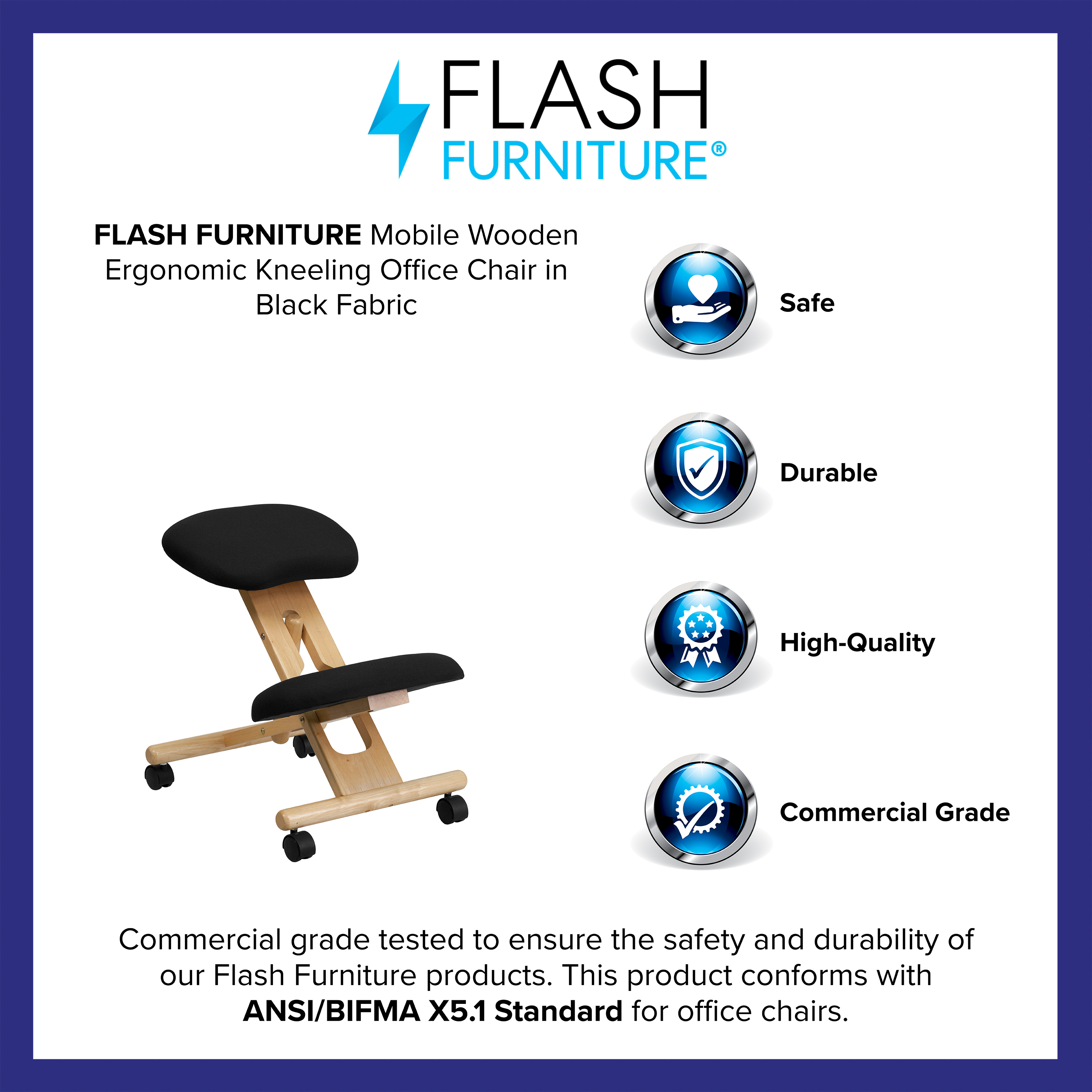 Flash Furniture Mobile Wooden Ergonomic Kneeling Office Chair in Black Fabric - image 4 of 13