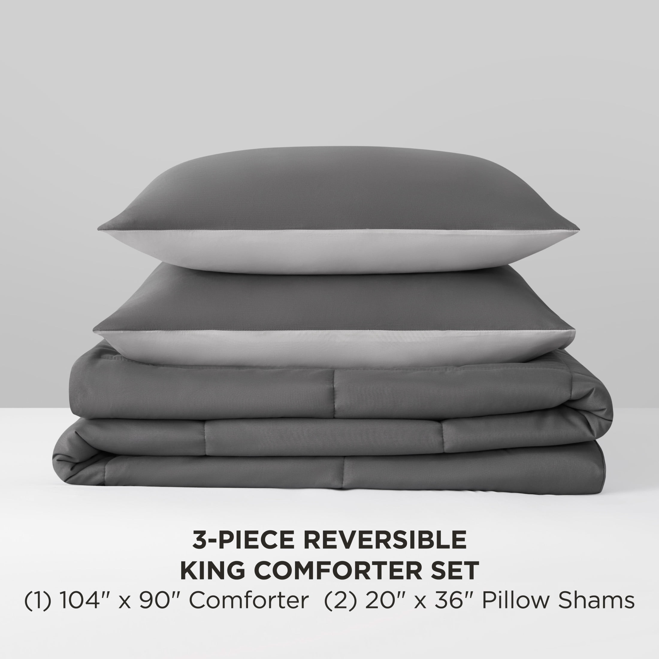 The Sheet Lab Reversible Box Stitch Comforter Set, 3-Piece King – Dark Grey/Light Grey