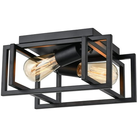 

TFCFL 2-Light Rustic Farmhouse Flush Mount Ceiling Light Industrial Metal Square Light