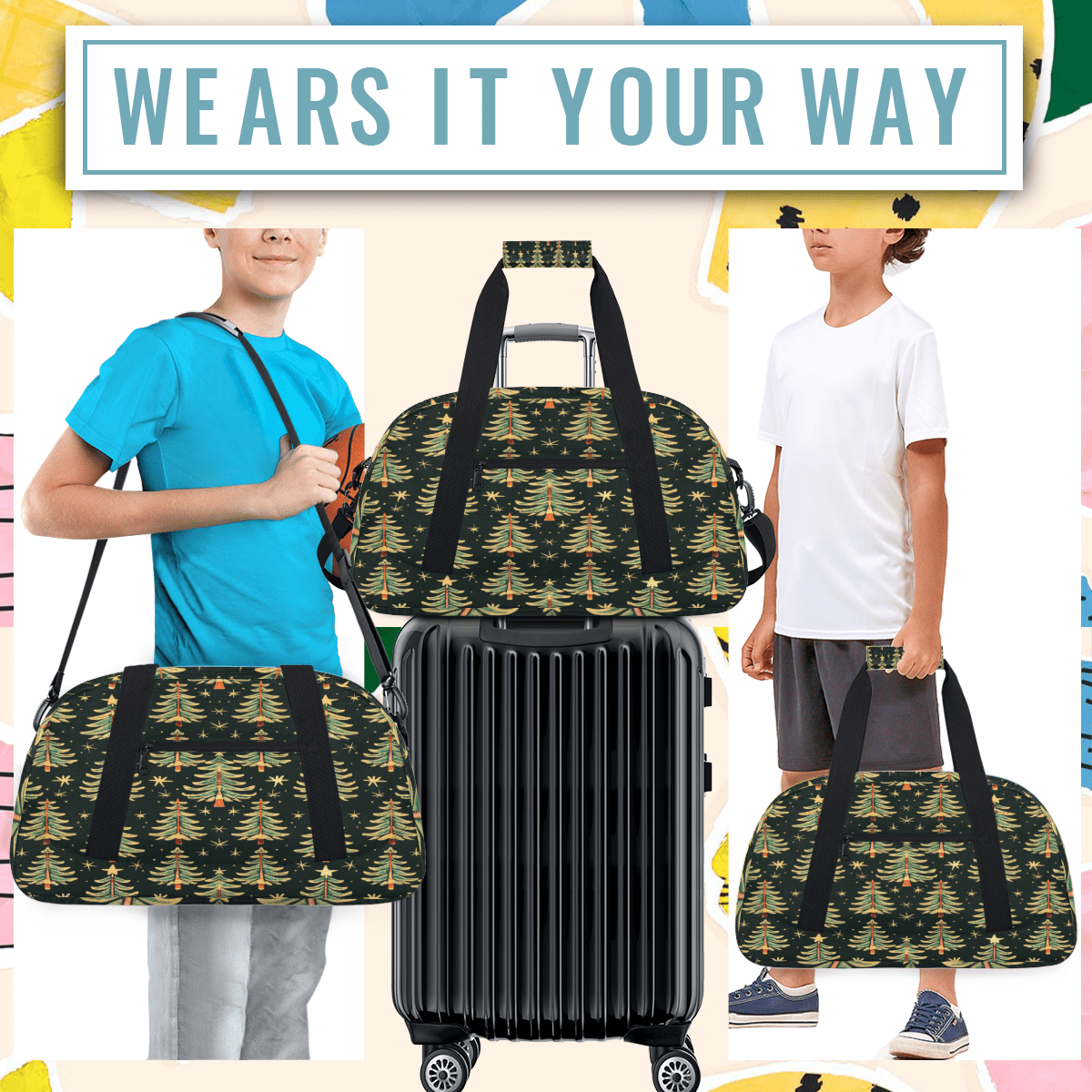 Herdesigns Winter Forest Sports Duffle Bag for Women & Men, Christmas Tree Gym Bag Dance Bag Overnight Bag Carry On Weekender Travel Bag