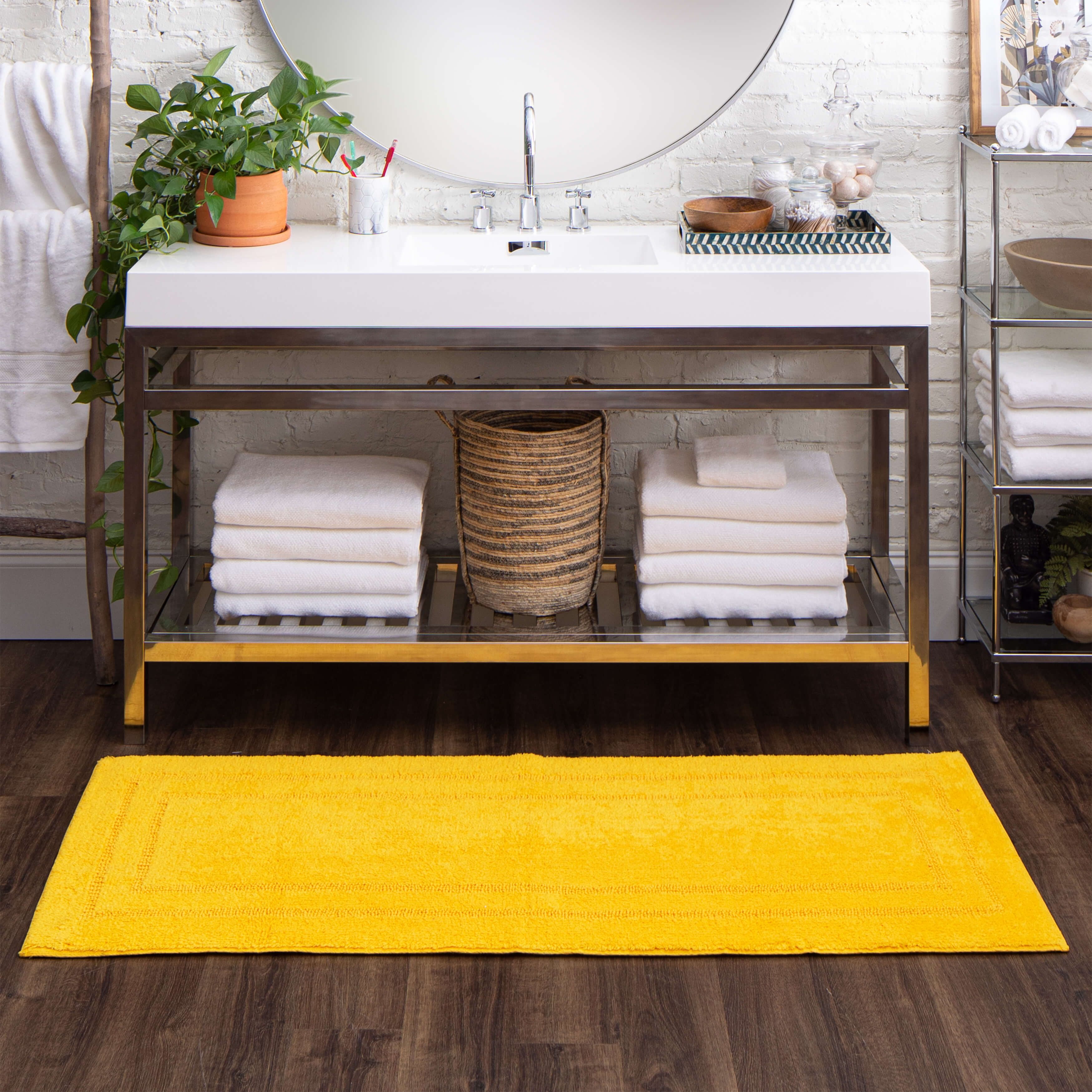 Mohawk Cotton Bath Mat Soft Absorbent Quick Dry Machine Washable Bathroom Mat, Yellow, 24" x 60"