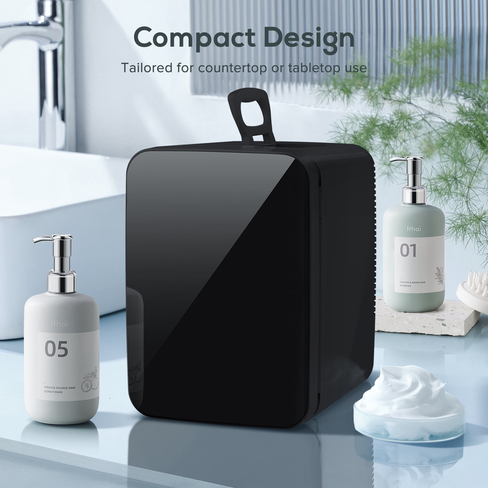 Auseo Mini Fridge for Bedroom, Portable Cooler for Cosmetics, Food & Drinks, Temper Glass Door with Doodle Pen, 12V DC/120V AC, for Skincare, Makeup, Car, Dorm Room, 10 Liter, Black