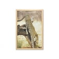 thumbnail image 1 of Safari Wall Art with Frame, Leopard on Tree Trunk Desert Plants Exotic Hunter Predator Big Cat Image, Printed Fabric Poster for Bathroom Living Room, 23" x 35", Yellow Green Brown, by Ambesonne, 1 of 2