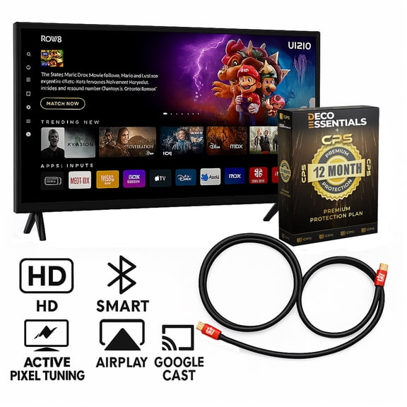 Restored Vizio 24" HD Smart LED TV with Bluetooth, Active Pixel Tuning, AirPlay & Google Cast (Refurbished) + Deco Essentials 12Month CPS Protection Plan + Deco Gear 6FT Universal 4K HDMI 2.0