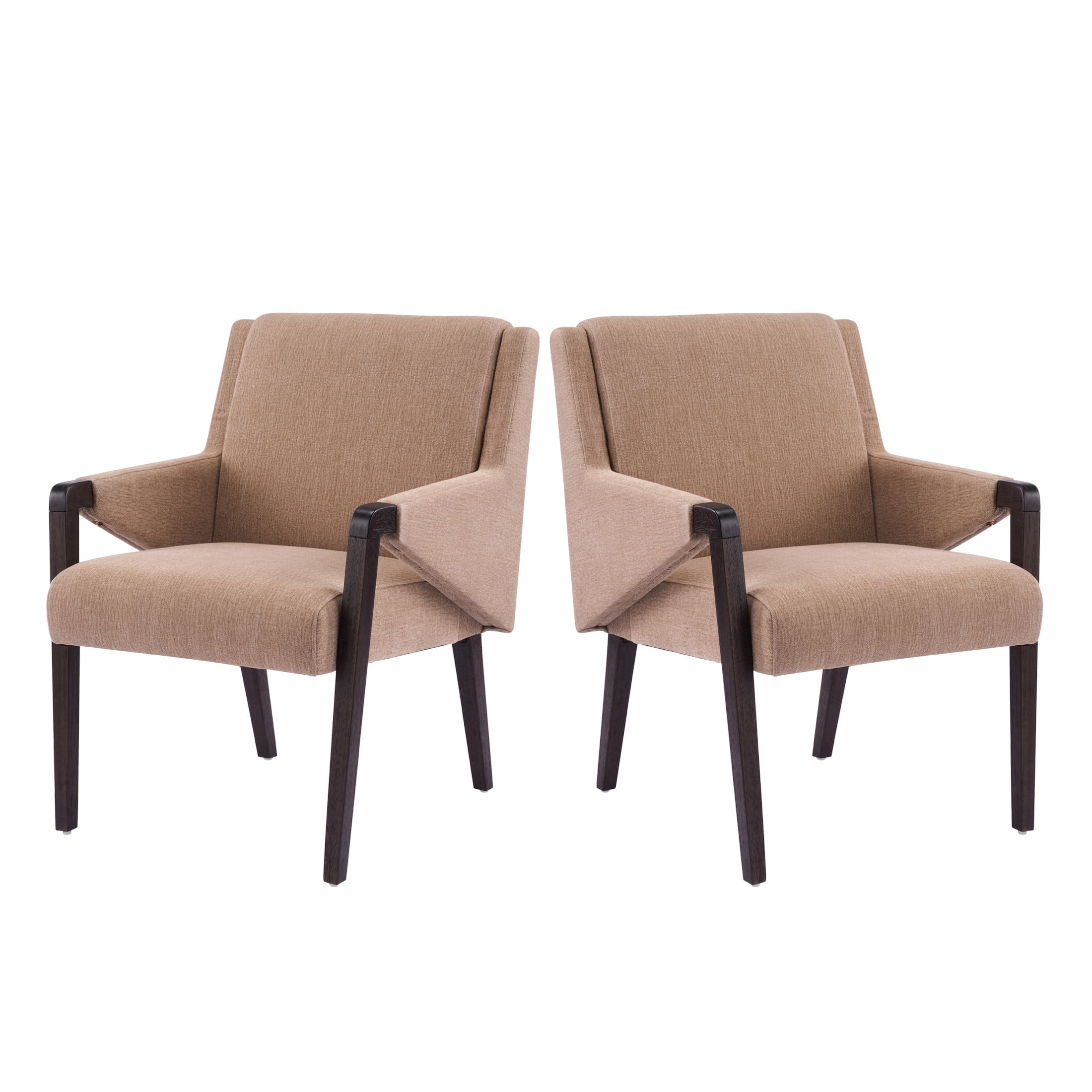 Christopher Knight Home Mid-Century Modern Upholstered Dining Armchairs, Light Brown+Espresso, Set of 2