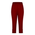 thumbnail image 6 of Women's Capri Pants Tummy Control Knee Length Yoga Leggings Casual Solid Cutout High Waisted Cropped Pant Red XL, 6 of 6