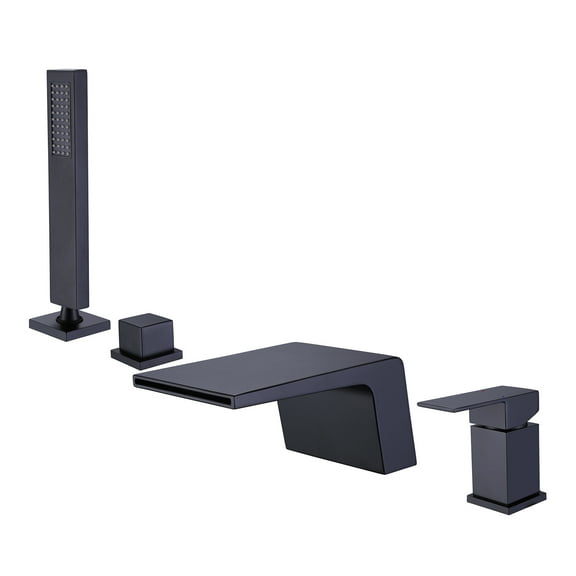 4-Hole Roman Tub Trim in Matte Black, Deck Mounted Bathroom Bathtub Filler with Hand Shower