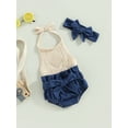 thumbnail image 3 of Wassery Infant Baby Girl Clothes Set Solid Color Tie-Up Halter Neck Knit Sweater Romper Denim Shorts with Belt Headband 3Pcs 3M 6M 12M 18M Toddler Girls Summer Outfit, 3 of 8
