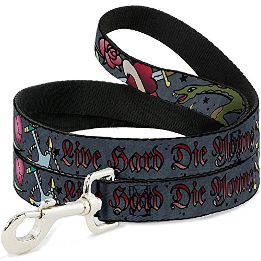 Buckle-Down DL-W31204-N Narrow 0.5" Live Hard Die Young Gray Dog Leash