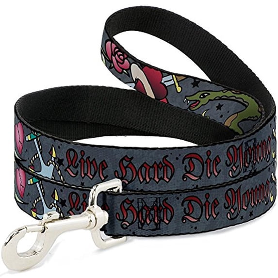 Buckle-Down DL-W31204-N Narrow 0.5" Live Hard Die Young Gray Dog Leash